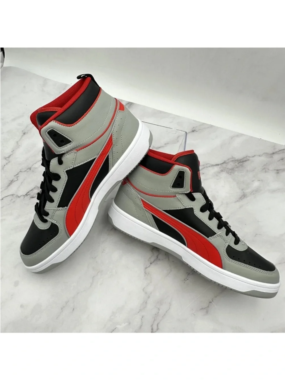 NWOB Puma Mid Top Shoes Mens Size 10 Gray Red Black Athletic Sneakers 407604-01